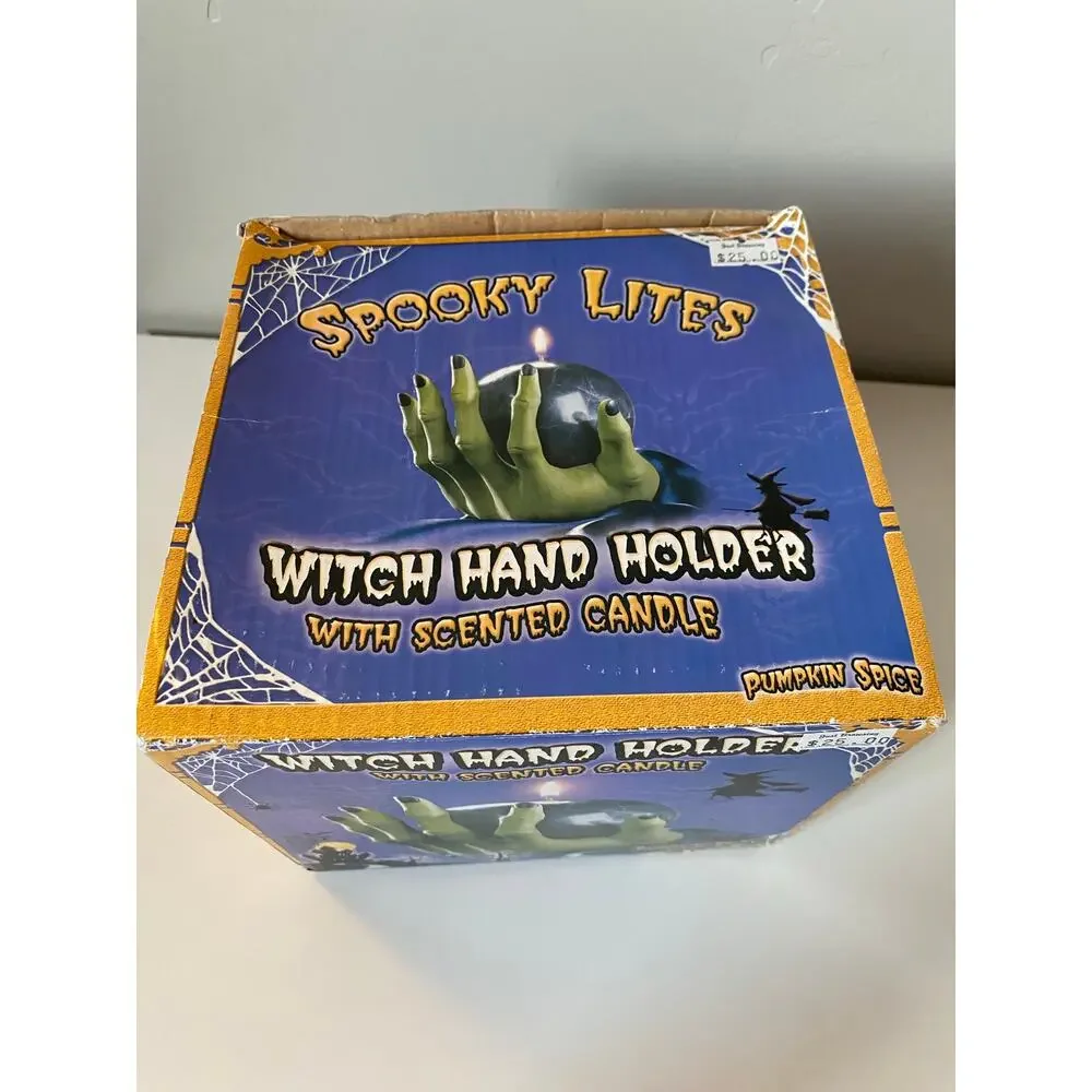 Vintage Spooky Lites Witch Hand Holder With Scented Pumpkin Spice Candle- New
